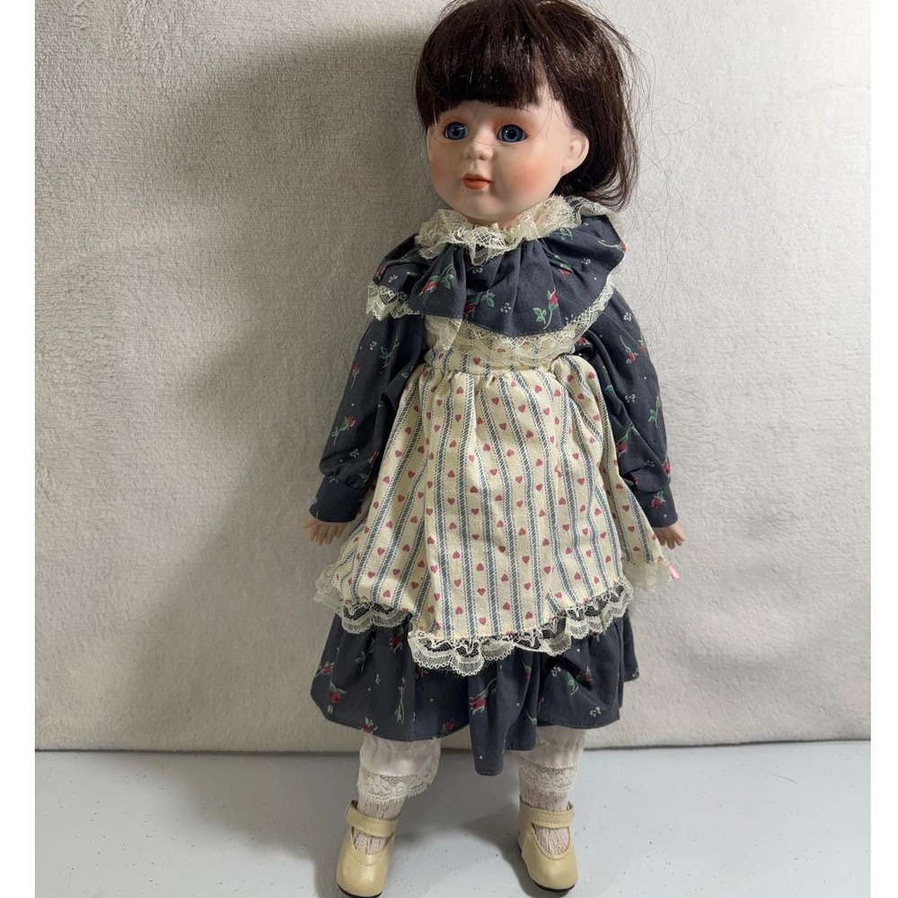 Doll House Porcelain Doll‎ VTG  Blue Eyes Braided Hair Floral Dress